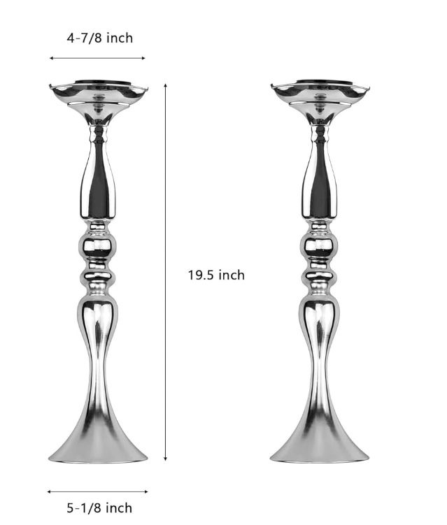 19.5" Tall Silver Candelabra Candle Holder Vase for Wedding Flowers Bouquet, Centerpiece