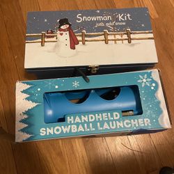 Snowman making wooden box kit and snowball launcher kid toys lot winter fun Lot