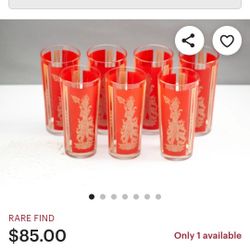 Vintage Red and Gold Thai Goddess, Culver Flared Highball Glasses | Mid Century Barware 8 Tumblers

