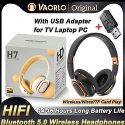 H7 Tv Bluetooth Headphones Wireless Headphon with Mic USB Adaptor Headset Noise Cancelling Stereo Foldable Bass for TV Earphone. +TWO GIFTS 