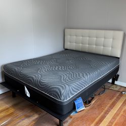 Adjustable Queen Bed Frame + Sealy Posturepedic Mattress - $300