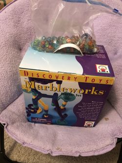 Marble works with bag of marbles