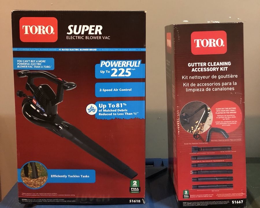 Toro 51618 Super Leaf Blower Vac 225mph & Toro 51667 Gutter Cleaning Kit