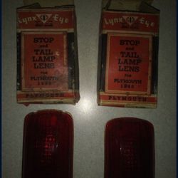 1940 Plymouth NOS Red Glass Tail Light Lenses, Pair 