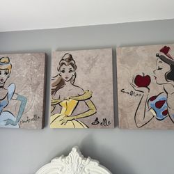 Set of 3 Disney Princess Canvas Art