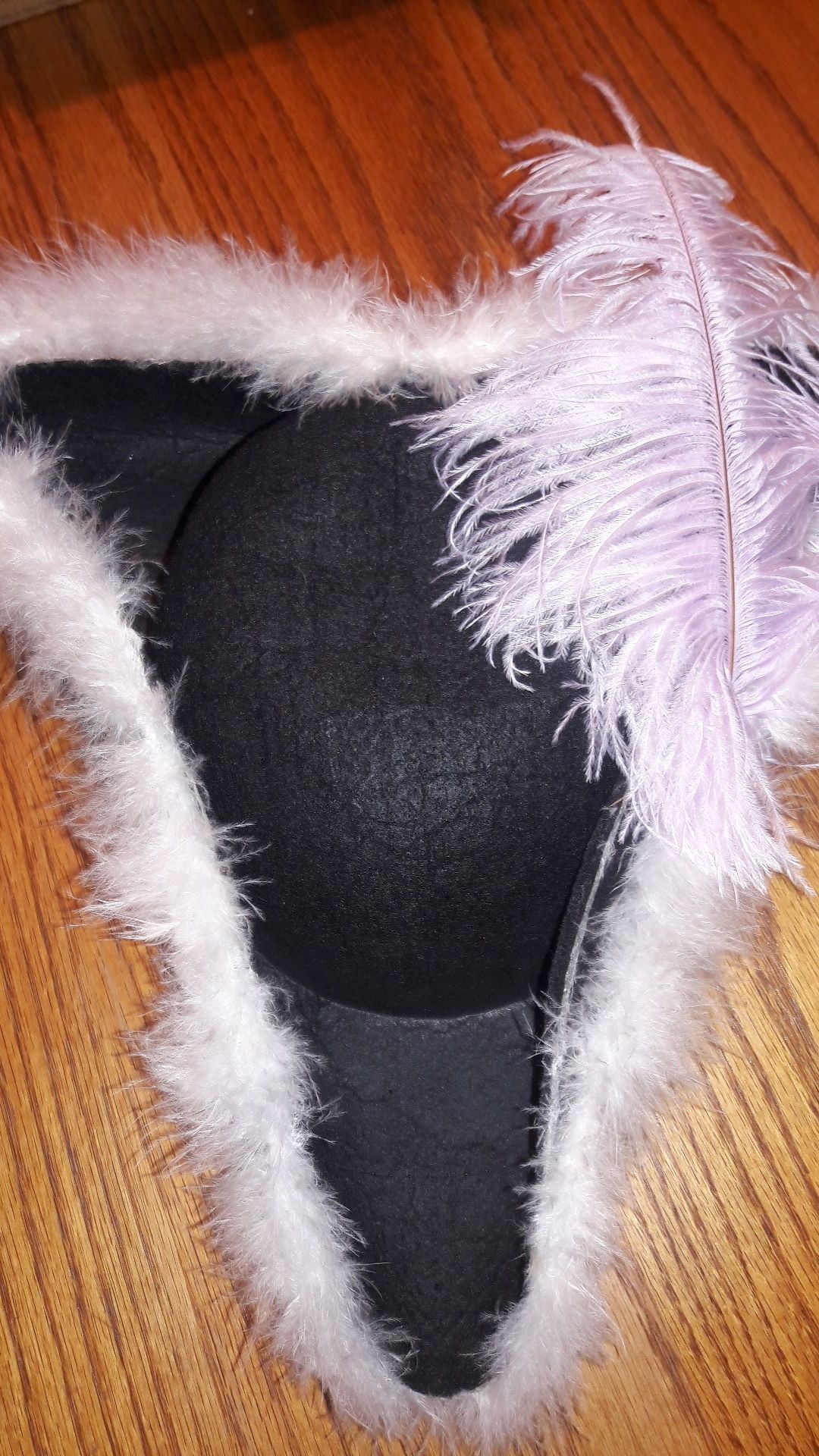 Deluxe Black Tricorn Hat with Pink Plume and Jewel