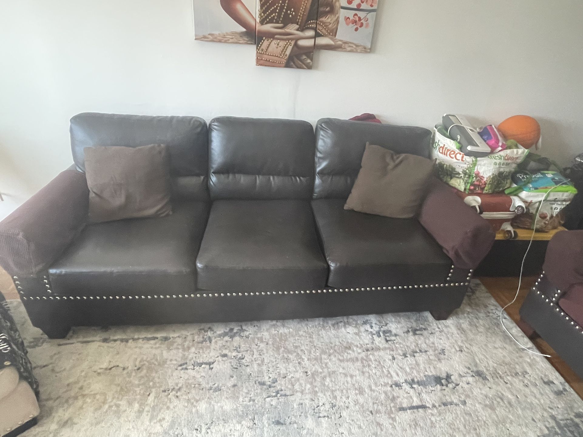 2 Piece Brown Leather Sofa