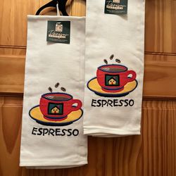 2 VTG Barth and Dreyfuss of California Espresso kitchen towels