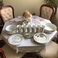 Christmas Dishes Holiday Home + Porcelain Doll