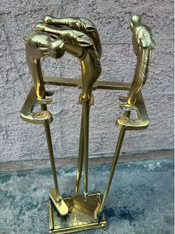 Vintage fireplace tools horse heads