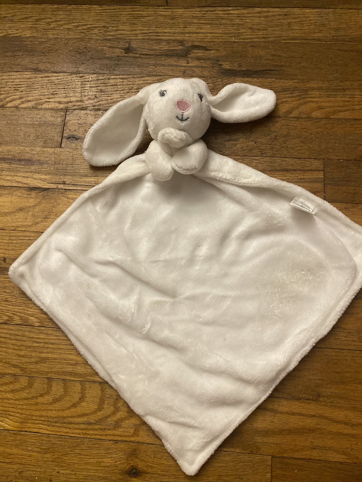 Modern Baby White Bunny Rabbit Snuggle Blankie Security Blanket Lovey 14x14 NEW