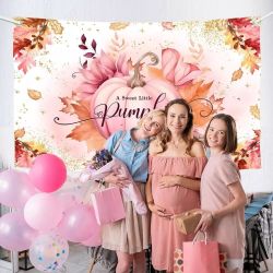 MEHOFOND Pink Pumpkin Baby Shower Banner for Girls Fall Pastel Pumpkin Maple Lea