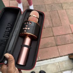 Wireless Bluetooth Rose-Gold Karaoke Microphone with Speaker & Carry Case — Portable Handheld Mic