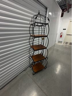 Vintage Metal & Wood Curio Wine Rack  Glass Rack Display Shelf / Plant Stand – Tall Decorative Shelving Unit