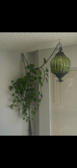 Vintage 1960’s Green Glass Globe Hanging Swag Lamp