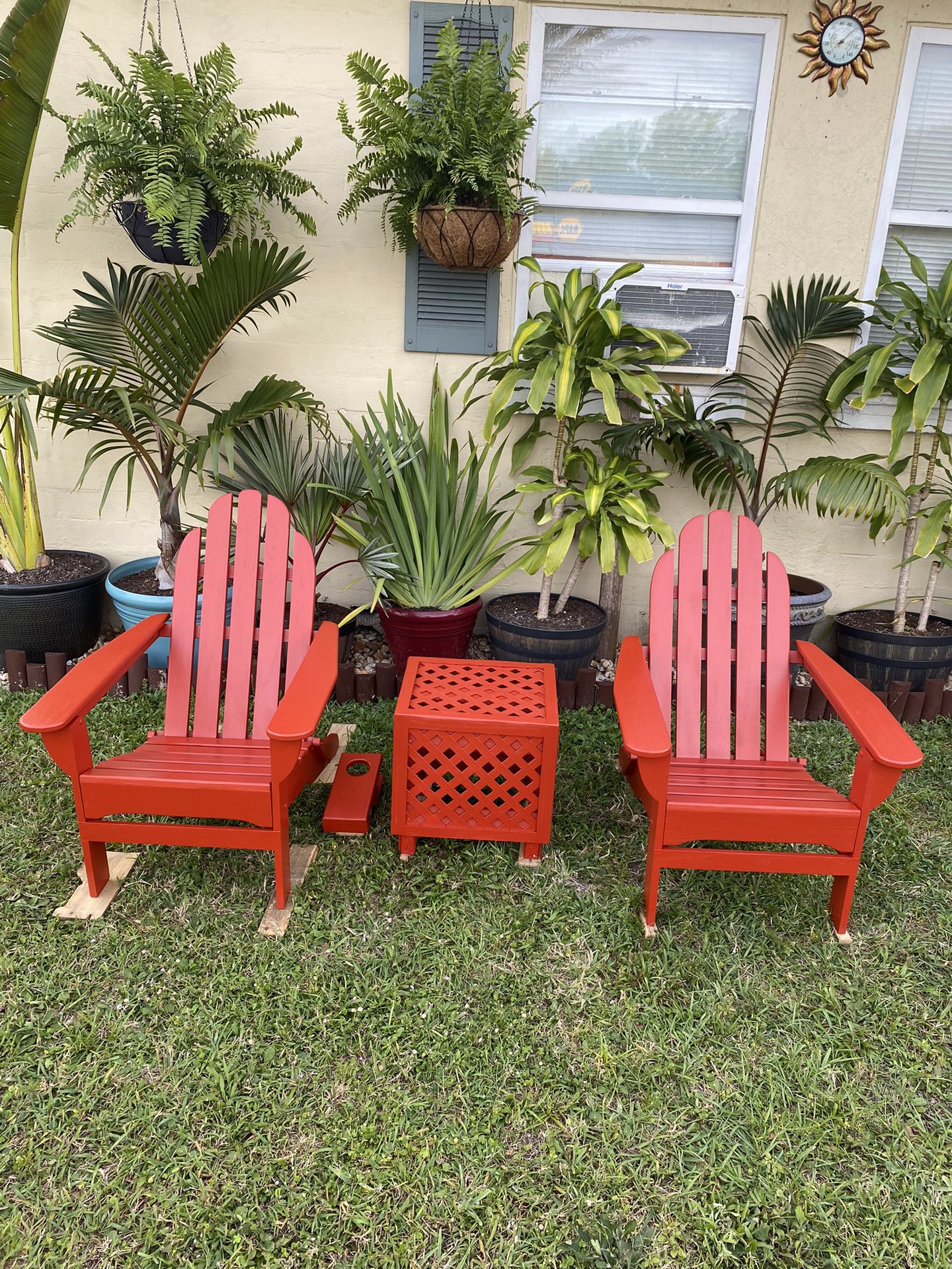 Folding Adirondack Chairs, And Matching End Table