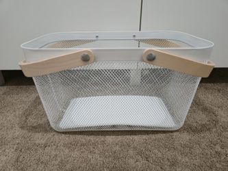 Ikea RISATORP Wire Basket, White with Birch Veneer Handles