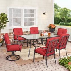 7-Piece Outdoor Patio Dining Set with Red Cushions