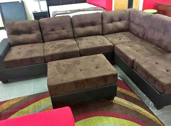 New Chocolate Sectional with Storage Ottoman