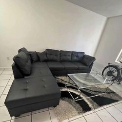 Black Leather Sectional 
