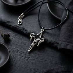 Gothic Melting Cross Pendant – Black Cord Necklace (New)