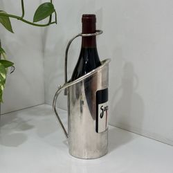 Vintage Silver Plated Wine Caddy, bottle holder with neck clamp, Hollywood Regency, Mid Century Modern, barware
