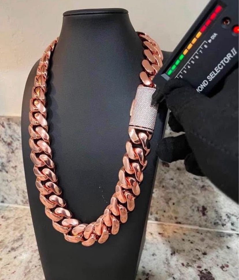 20mm Miami Cuban Link Rose Gold Plated Chain Necklace 18k & 14k