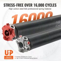 441*Garage Door Torsion Springs, 16000 Cycles, Pair of 0.25 x 2 x 30inch, Garage Door Springs with Non-Slip Winding Bars, Mounting Tool and Gloves, El