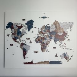 Large 3D Wooden World Map Wall Art – Handmade & Interactive w/ Pins – $225 OBO