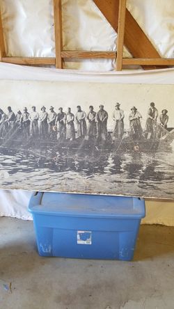 Antique fishing picture on hardback wall hanger