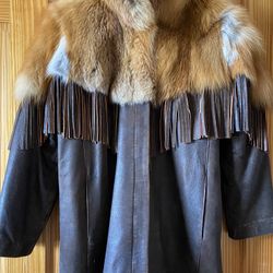 Overland Co. Distressed Chocolate Brown Leather/Red Fox Fur Womens Jacket- New
