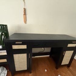 Black And Rattan desk Vanity BRAND NEW