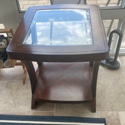 Wood And Glass End Table 