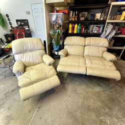 FREE DELIVERY• Genuine Cream Leather Recliners