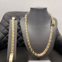 10K GOLD GREEK CHINO CHAIN AND BRACELET