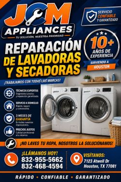 REPAIRS WASHER AND DRYER WITH WARRANTY