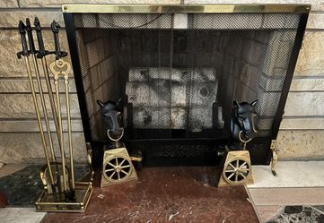Antique Horse Head Fireplace Andirons And Accessories 