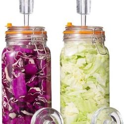 Jillmo Fermentation Jar, 2 Liter Fermentation Kit with Fermenting Weights and Airlocks, 2 Pack
