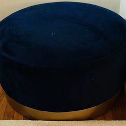 Two Navy Blue Velvet Ottomans W/ Gold Stand