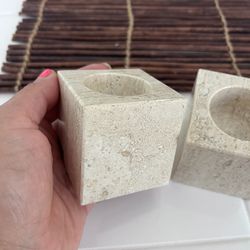Pair Of Travertine Votive Candle Holders 