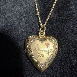Vintage 14k Gold Filled “I Love You” Heart Locket Necklace, Valentines Day Gift