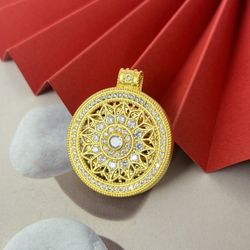999 Gold Plated Diamond Studded Eight Treasures Compass Pendant-Durable＆Colorfast