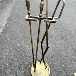 VTG/Antique 3-piece Brass Fireplace Tool Set- Made In Taiwan