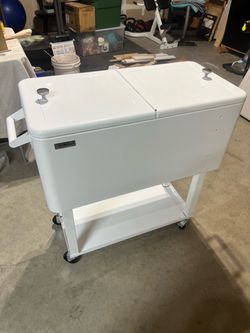 White Rolling Patio Cooler Cart