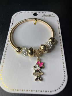 Disney Minnie Mouse Gold Charm Bracelet Dangle Beads Flexible
