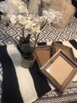 Wood picture frames and 2 fake orchids