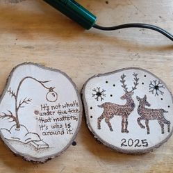 Wood Burned Wood Slice Ornaments 