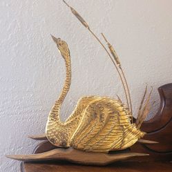 Golden Swan With Wooden Wall Swan  Long Cattails