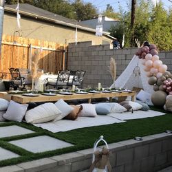 Picnic Set Up , 8-12 People . 450 And Up , Includes Balloon Garland