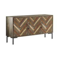 Saltoro Sherpi 60 Inch Server Buffet Cabinet, 3 Doors Herringbone 